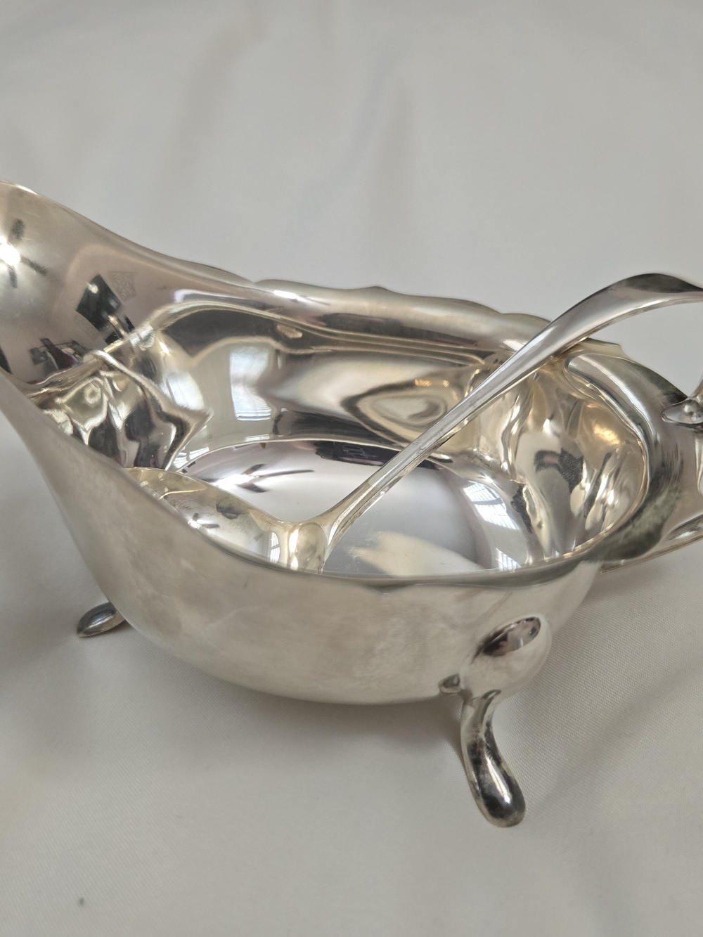 Sterling Silver Edward Viners Ltd. Sauce Serving Dish & Spoon